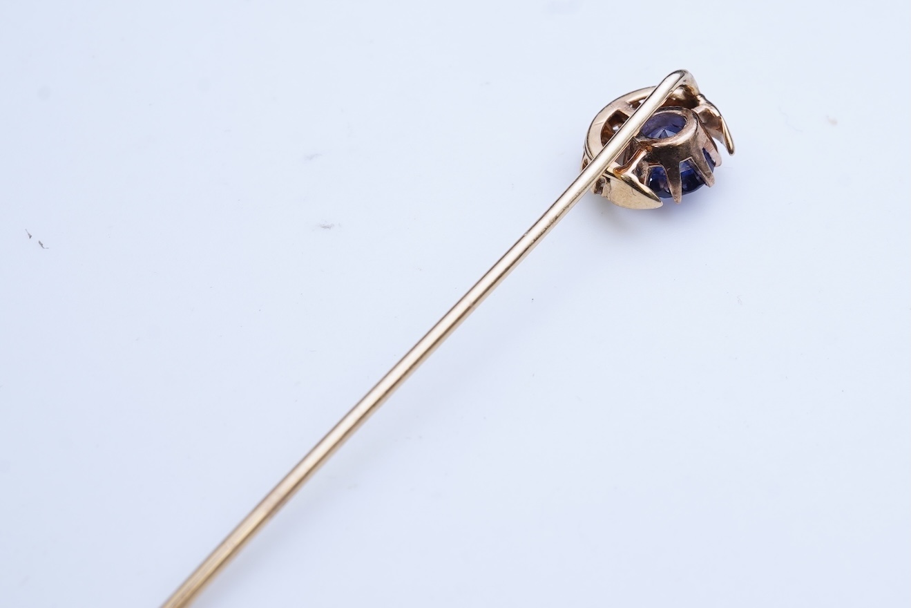 A sapphire and diamond tie pin, late 19th century